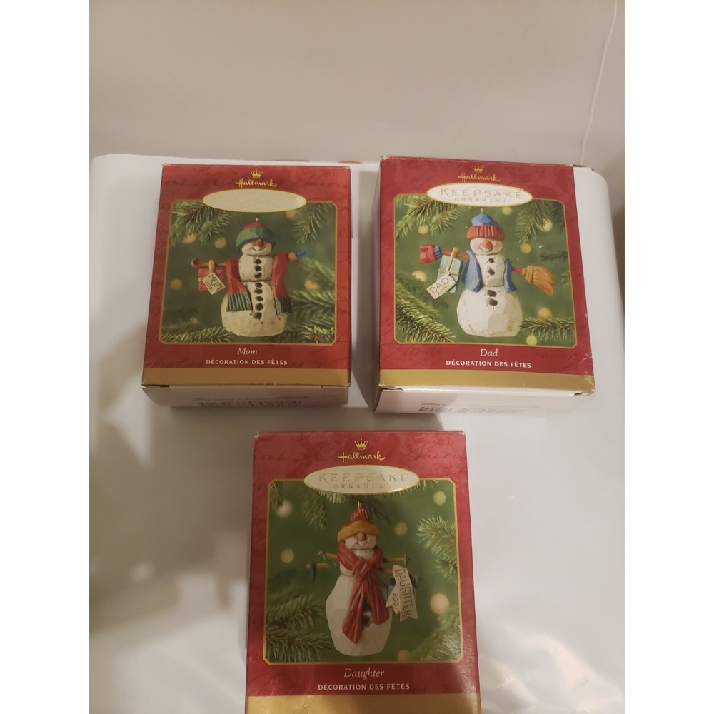 Lot Of 3 Hallmark Keepsake Ornaments Mom Dad Daughter 2001 Christmas snowman